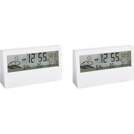 2X Thermomètre LED Thermo-Hygromètre Multifonction Électronique Température Humidité Mètre Station Météo avec Réveil (1/5)
