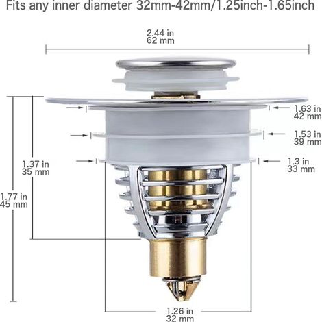 Universal-Waschbeckenstöpsel, verbesserter Abflussstopper, Waschbeckenstöpsel zum Ziehen, beschleunigt den Abfluss ohne Verstopfung, für Badewanne, Küche, Spüle (Abflussloch 32–42 mm) (1/5)