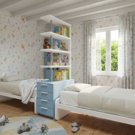 Comodino libreria salvaspazio con design moderno - Narciso - Bianco e Avio (1/5)