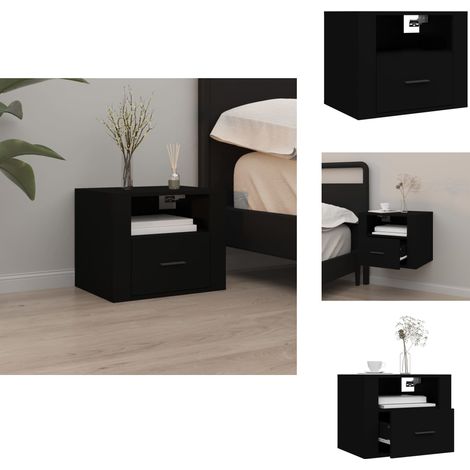 Table de chevet murale Noir 50x36x40 cm - Table De Chevet Murale - Meuble De Chambre - Table De Nuit - Étagère Murale - Rangement Mural (1/5)