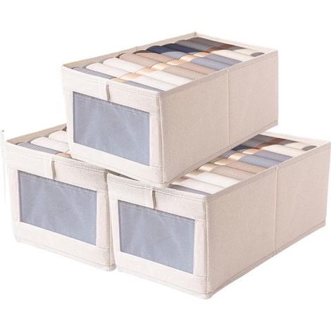 3-teilige Aufbewahrungsbox für Kleiderschränke，Faltbare Stoffbox mit Sichtfenster，Geeignet zur Aufbewahrung von Kleidung，40 x 27 x 17 cm (1/5)