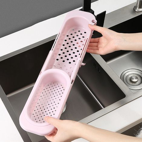Égouttoir à vaisselle rétractable et creux, support de suspension en plastique rose pour la cuisine-AquaForge (1/5)