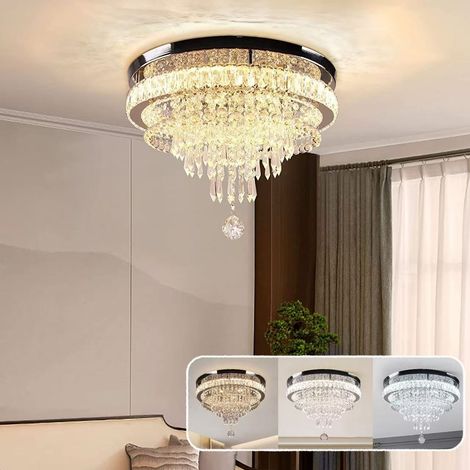Plafonnier LED moderne, lustre rond en cristal, éclairage décoratif, convient aux chambres, salons et salles à manger (lumière tricolore) (1/5)
