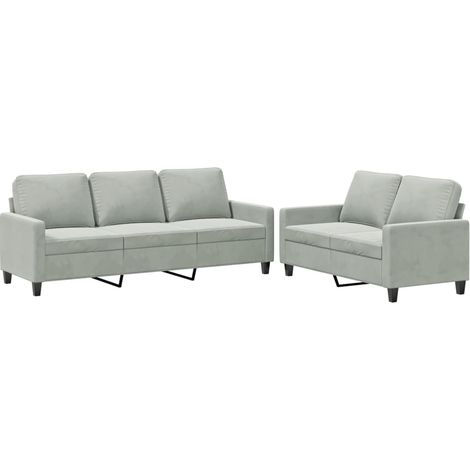 Ensemble de Canapé  Sofas 2 pcs avec coussins Gris clair Velours