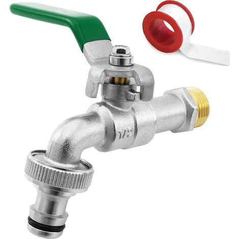 Robinet d'eau en Laiton de Qualité Supérieure, Résistant à la Rouille et au Gel + Raccord de Tuyau Gratuit + Ebook Pour Jardin, Machine à Laver, Baril de Pluie (1/5)