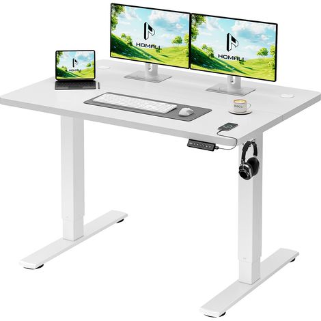 Bureau électrique réglable en Hauteur avec Gestion des câbles et Port de Charge USB, Hauteur réglable 73-118 cm, 2 hauteurs de mémoire (Blanc, 100 x 60 cm) (1/5)