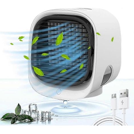 Climatiseur portable 4 en 1 silencieux, mini rafraîchisseur d'air, humidificateur, purificateur d'air et veilleuse 7 couleurs pour la maison et le bureau (1/5)