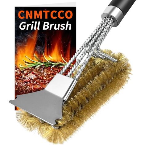 CNMTCCO 3-in-1 Grillbürste aus Messing mit Messingborsten, Schaber und extra langem Griff für Gas-, Holzkohle- und Elektrogrills effektive Reinigung ohne Rückstände (1/5)