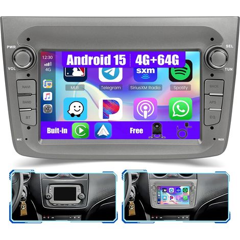 [4G+64G] Android 15 Autoradio pour Mito 2008-2016 avec Wireless Carplay Android Auto, 7" Écran Tactile Radio avec Navi GPS WiFi RDS/FM Bluetooth EQ SWC Caméra de Recul Mic (1/5)