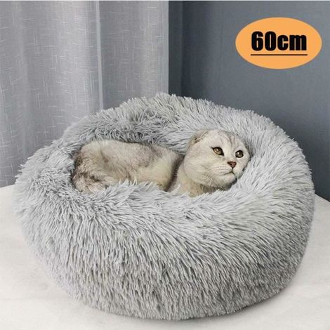 Paniers pour Chiens Rond en Peluche Animal De Compagnie Lit Panier Rond Peluche Chat Chiens Lit Paniers Rond - Gris-60cm (1/4)