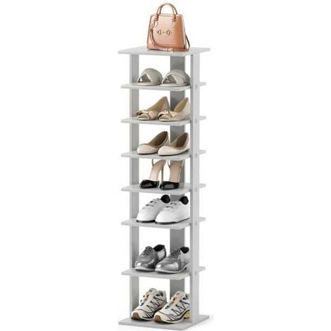 Étagère à chaussures grise en bois à 7 niveaux avec tablettes amovibles et fixation anti-basculement pour entrée et chambre (1/5)