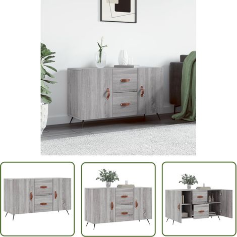 The Living Store Buffet sonoma gris 100x36x60 cm bois d'ingénierie - Buffet Design Moderne - Buffet Rangement - Armoire Murale - Meuble Salon - Commode (1/5)