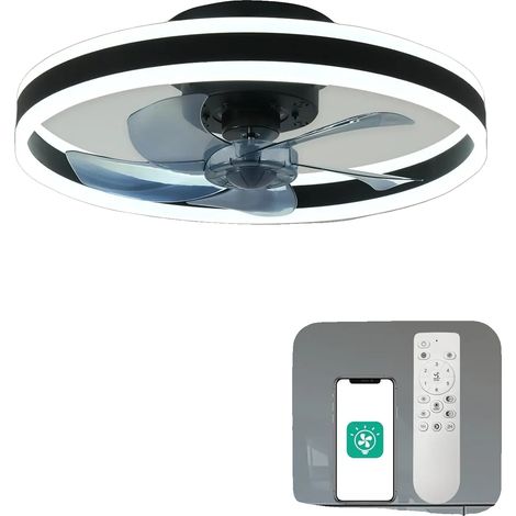 Ventilador de techo, 50 cm de diámetro, 6 velocidades, mando a distancia, luz LED regulable, flujo de aire reversible. (1/5)