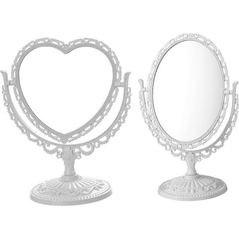 2pièces Miroir De Maquillage Double Face Rotatif Beige Élégant pour Bureau Miroir Cosmétique De Table Cadeau pour Filles Et Femmes (1/5)