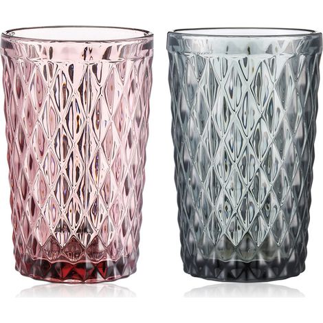 Lot de 2 verres à vin en verre épais, décorés d'un motif diamant et de couleurs vives. (1/5)