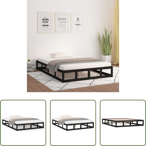 vidaXL Lit en bois massif - Cadre de lit sans matelas noir 160x200 cm bois massif (1/5)