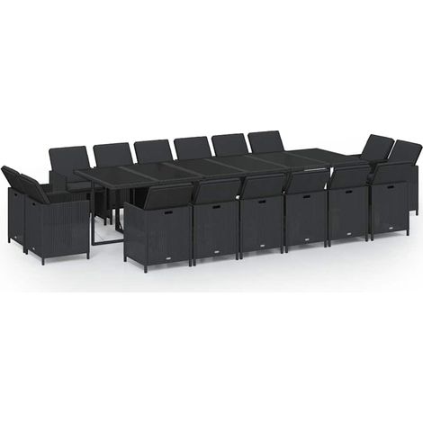 Maison Exclusive - Ensemble à manger de jardin coussins 17 pcs Résine tressée Noir (1/5)