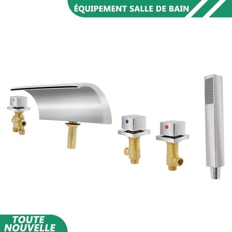 5 trous cascade robinet pont montage salle de bain baignoire chrome robinet baignoire mélangeur robinet & douche à main (1/5)