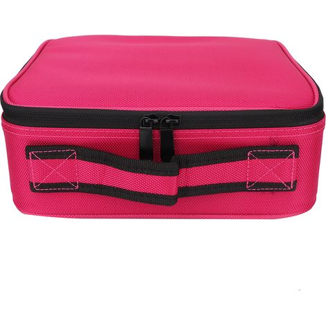 Boîte de rangement cosmétique de bureau, trousse de maquillage beauté et nail art, trousse multifonctionnelle pour maquillage permanent, sac à cosmétiques, version améliorée, rouge rose. (1/5)
