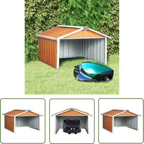 The Living Store Abri pour robot de jardin 92x97x63 cm Acier galvanisé Marron - Abri Robot Tondeuse - Abri Jardin - Abri Tondeuse Robotisée - Abri Pour Robot Coupe Herbe - Protection Robot Tondeuse (1/4)