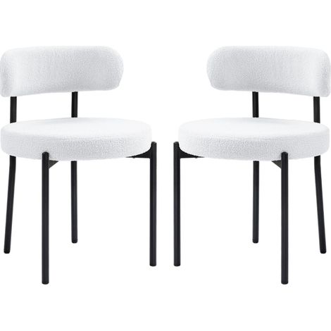 Set di 2 sedie da pranzo imbottite in poliestere effetto fleece con gambe in metallo crema MODENUIT (1/5)