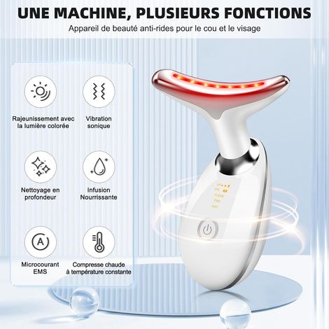 Dispositivo antirughe per il viso, strumento per il viso EMS Gua Sha a 3 modalità, massaggiatore per il viso a 7 colori, riscaldato a 45 °C, strumento per il viso Gua Sha, rassodamento e lifting del d (1/4)