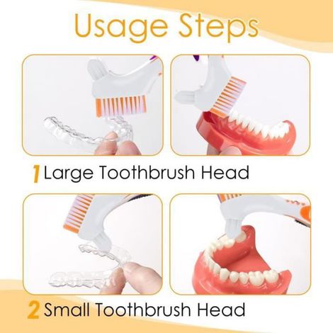 Brosse à Dents Dentier - Nettoyants pour prothèses dentaires d’hygiène - 2pcs (bleu orange) (1/4)
