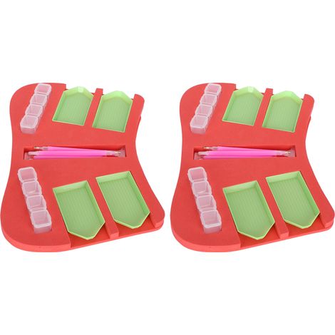 Ensemble de 2 accessoires pour peinture diamant : plateau de rangement, support, récipient multi-lots, stylo et outils.