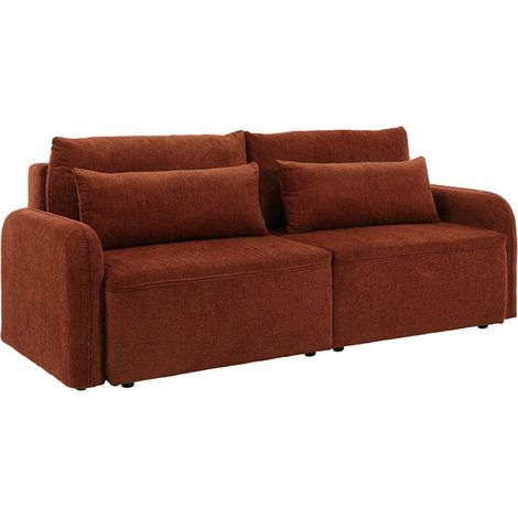 Canapé convertible 3 places en tissu terracotta et pieds noirs - SOKKA (1/5)