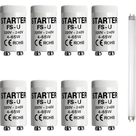 8 Pièces Starter Neon 4-65 W 220-240V Tubes Fluorescents de Démarrage - Ampoule Starter Tubes Fluorescents, Installation Facile Sans Outil, Idéal pour la Maison, le Bureau et la Restauration