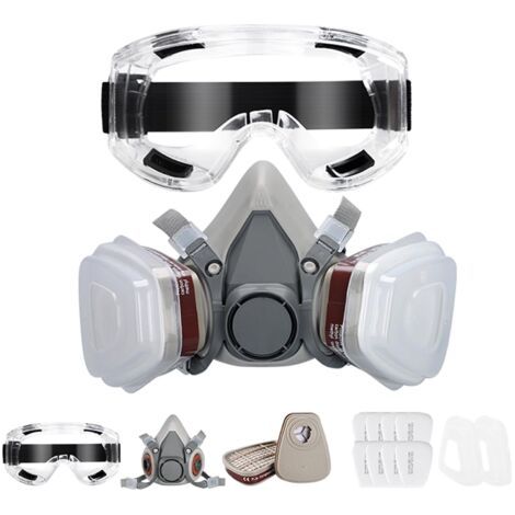 Masque de Protection, Respiratoire Réutilisable avec Filtres et Lunette Anti poussière Anti gaz pour Peinture Poussière Particules Polissage Ponçage Soudage Bricolage Protection de Travail