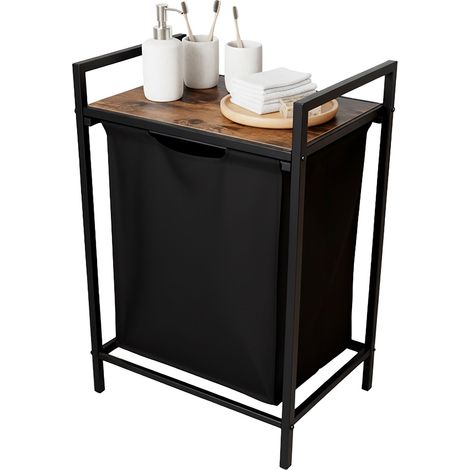 Relaxdays Wäschesammler, Ablage, ausziehbar, HBT: 72 x 50 x 33 cm, tragbare Wäschebox, 65 Liter Innensack, schwarz/braun