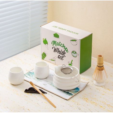 Coffret Matcha, 9 pièces : bol, 2 verres, fouet, passoire, cuillère et torchon, kit de cérémonie complet