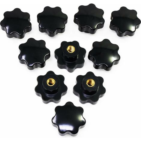 Lot de 20 boutons moletés M8 à filetage femelle, poignées en plastique noir - 38 mm (1/5)