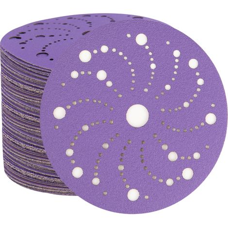 Disque Abrasif 150mm 50 Pièces Disque Abrasifs de Ponçage Propre en Céramique, Disque Ponçage 150 mm à Grain 40, Motif Multi-Trous, Longue Durée Pour Ponceuse Orbitale Aléatoire (1/5)