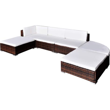 6-tlg. Garten-Lounge-Set mit Kissen Poly Rattan Braun