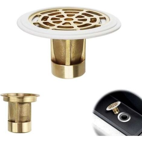 Bonde de douche avec joint en caoutchouc et capuchon en cuivre, adaptée aux cabines de douche et salles de bains sur pied, et compatible avec les trous de 27 à 55 mm de diamètre. (1/4)