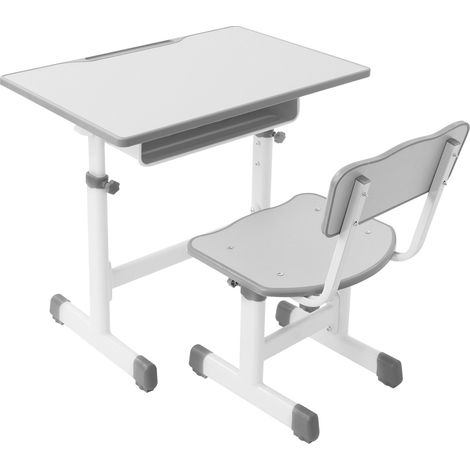 Ensemble de bureau pour enfant réglable en hauteur - Bureau et chaise avec crochets et espace de rangement - Table à dessin pour enfants à partir de 3 ans - Pour garçons et filles (gris) (1/5)