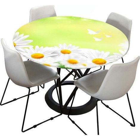 Nappe lavable ronde 90cm, élastique, effet lotus, impression 3D, vert clair