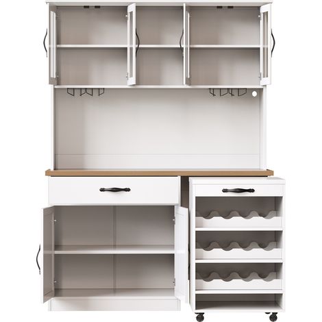 Credenza da cucina 140 cm con carrello estraibile, LED, portabottiglie e portacalici HOMVRA (1/5)