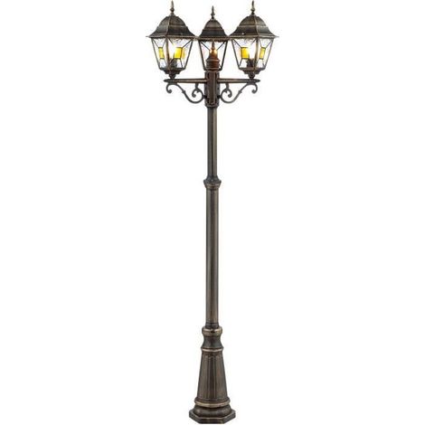 Lampadaire extérieur JANEL - BRILLIANT - noir doré - métal/verre - 3x60W - IP44 (1/2)