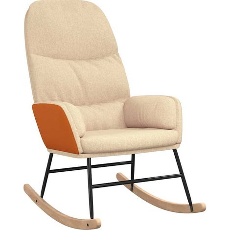 vidaXL Silla mecedora de tela blanco crema (1/2)