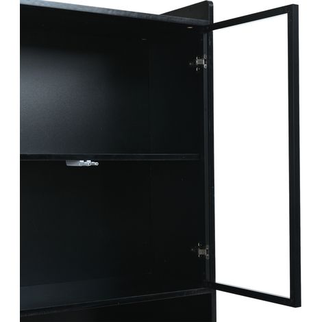 2-teilige Vitrine 160x35x200 cm aus Spanplatten Schwarz mit LED, Wohnzimmerschrank – MEUBLIV (1/5)