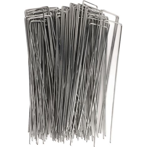 Piquets de jardin en forme de U, 100 pièces, broches de paysage en acier galvanisé pour barrière contre les mauvaises herbes, décorations en tissu de gazon, rugosité 2.5mm/0,10 pouces (1/5)