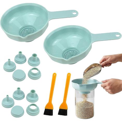 Ensemble entonnoirs cuisine plastique alimentaire : 4 becs verseurs, 2 passoires ouverture large, 2 unités pour remplissage bouteilles (1/5)