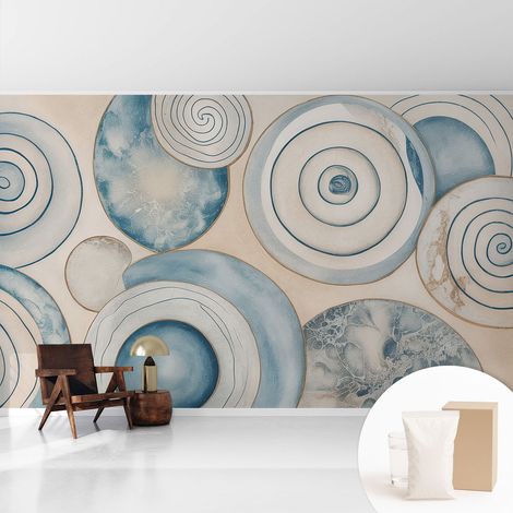 Tapete Vliestapete mit Kleber für Wohnzimmer Schlafzimmer Küche - Wanddekoration Spiralförmige Wirbel 416x254 cm (1/5)