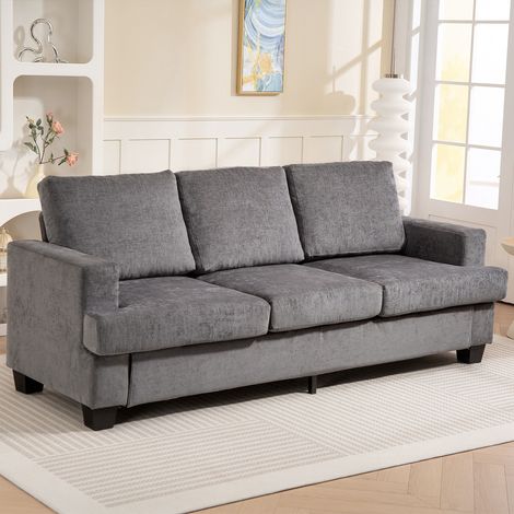 3-Sitzer-Sofa, Wohnzimmersofa für 3 Personen, Stoffbezug, Stahlrahmen, Polstersofa, Grau