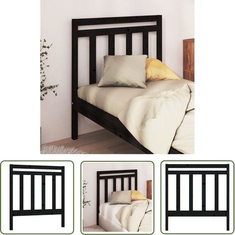 SKM Tête de lit Noir 96x4x100 cm Bois massif de pin (1/5)