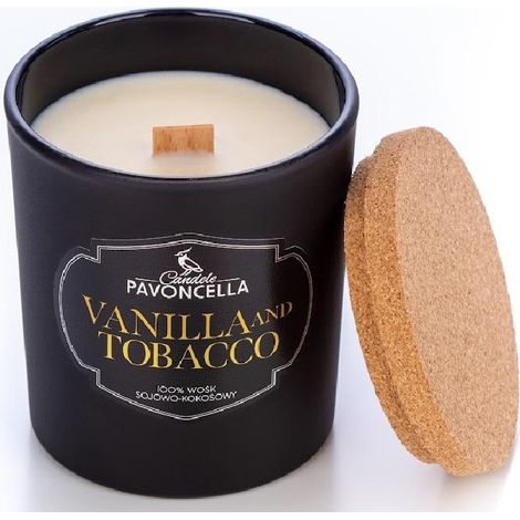 Vela de soja negra con aroma a vainilla y tabaco, 135 g.