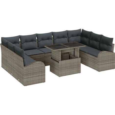 Garden Sofa Set with Storage 10 pcs Grey Poly Rattan vidaXL